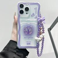 Coque de téléphone transparente avec porte-cartes et chaîne, motif nœud papillon DIY, pour iPhone 16 Plus, 15, 17, 11 Pro Max – Offre Spéciale