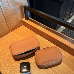 Golden Brown Litchi-Pattern PU Makeup <b>Bag</b> <b>Toiletry</b> <b>Bag</b> Travel <b>Bag</b> Makeup Tool Storage Embroidery Logo For Travel - Product Image 1