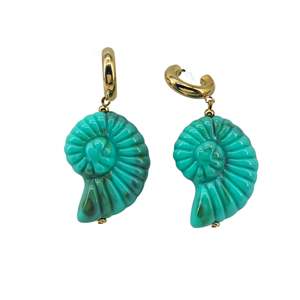 Boucles d'oreilles pendantes tendance en acier inoxydable 316L plaqué or PVD, design durable et résistant avec coquille turquoise - Product Image 1