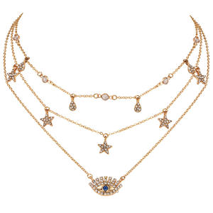 ड्रॉप शिपिंग फैशन सोना मढ़वाया बुरी नजर स्टार स्फटिक स्तरित अवस्र्द्ध हार कॉलर Gargantilla - Product Image 1