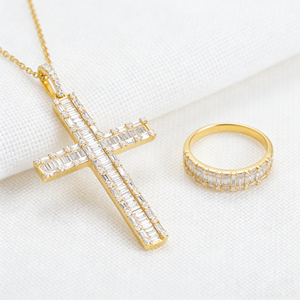 Collar Clásico de Compromiso con Colgante de Cruz y Diamante CVD Cultivado en Laboratorio, Chapado en Oro de 10K/14K/18K sobre Plata Personalizada, Cadena para Suéter, Regalo VS - Product Image 2