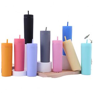 Gobelets réutilisables en plastique à double paroi, écologiques, sans BPA, personnalisables et colorés, de 16 oz, avec couvercles et pailles - Product Image 1