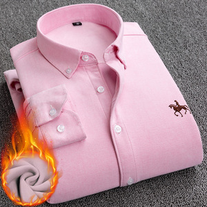 Camisa de Vestir de Manga Larga <span class=keywords><strong>para</strong></span> <span class=keywords><strong>Hombre</strong></span>, 100% Algodón, Tela Oxford, Color Sólido, Forro Polar Grueso, Protección contra el Frío, Secado Rápido, Primavera - Product Image 4
