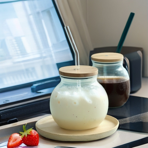 Bolvormige Kokosnootbeker Met Rietje Deksel Hoge Temperatuurbestendige Hoge Borosilicaatglas Smoothie Grote Herbruikbare Water Koffie Cup - Product Image 3