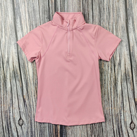Design personnalisé équestre hauts filles course de chevaux manches courtes quatre sens extensible fermeture éclair équitation polo sport couche de base