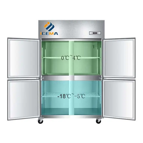 Refrigerador doméstico comercial de alta qualidade pequeno de 4 portas com economia de energia e temperatura dupla