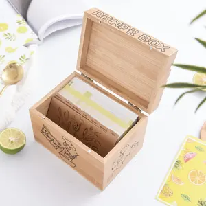 Soporte de madera de bambú 2022, caja de almacenamiento para recetas, organizador de tarjetas de recetas de 6x4 pulgadas