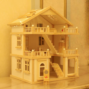 บ้านตุ๊กตาของเล่นเด็กทำจากไม้แบบ DIY สำหรับครอบครัวมีความสุขเกมเล่นตามบทบาทของเด็กสำหรับเด็กผู้ชายเด็กผู้หญิง - Product Image 2