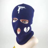Masque de ski intégral en tricot à 3 trous avec broderie jacquard personnalisée, balaclava néon, masque de ski à trois trous