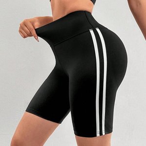 Pantaloncini sportivi da donna neri con strisce laterali, a vita alta, per allenamento e fitness - Product Image 1