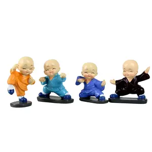 Kung Fu Boy Dolls Cartoon Little Monk Figurine Car Craft Ornament Home Decoration Gift Box Packing