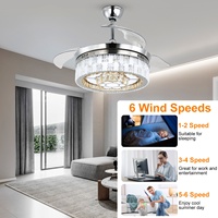 Ventilateur de plafond moderne Nodric 42 pouces, 3 pales, 6 vitesses, télécommande, acier inoxydable, cristal, 3 couleurs, variateur d'intensité