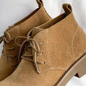 American classic distressed <b>matte</b> leather lace-up ankle boots with round toe thick heel and thick sole suitable for both casual - Product Image 6