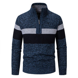 맞춤 로고 남성용 쿼터 집업 스웨터 겨울용 따뜻한 플리스 안감 지퍼 패턴 니트 캐주얼 긴팔 풀오버 스웨터 남성용 - Product Image 3