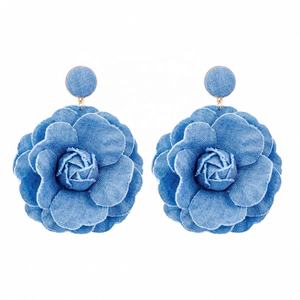 European and American Super Fairy Art <b>Earrings</b> New Trendy Hanging Fabric Flower <b>Drop</b> <b>Earrings</b> for Women Alloy Material - Product Image 6