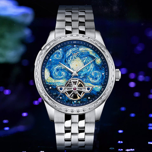 Reloj WM de Alta Calidad, Luminoso, Metálico, para Hombre, de Negocios, Automático, Mecánico, Serie <span class=keywords><strong>Pintura</strong></span> al Óleo Noche Estrellada, Esqueleto, WellyMerck - Product Image 4