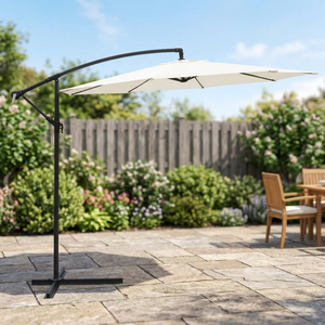 Sombrilla de Jardín de Diseño Moderno Color Crudo, Base de Acero, Poliéster, 3 m Cuadrados, 300 cm de Diámetro x 245 cm de Altura, Uso Exterior en Hoteles - Product Image 3