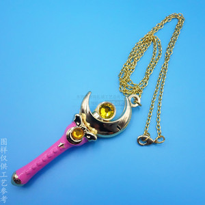 Themed Pendant Moon Shape Gold Color 3D Decoration <b>Anime</b> Prop Magic Wand Necklace Zinc Alloy Fashion <b>Jewelry</b> - Product Image 3