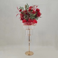 Centre de table en cristal doré, support à fleurs en métal, décoration de mariage, centre de table, vase à fleurs doré, décoration de table, support lumineux
