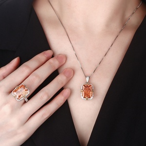 High Quality Eco-friendly Copper 12*16mm Purple Zircon Retro Iced Out Purple Cubic Zirconia Necklace and <b>Rings</b> Jewelry Set - Product Image 6