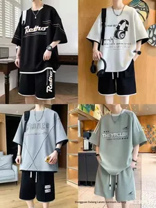 Conjunto de Ropa Deportiva Casual Juvenil de Marca Moderna, Camiseta Holgada de Manga Corta 100% Fibra de Bambú Ecológica para Hombre, Verano - Product Image 2