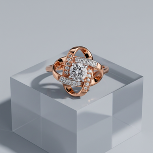 Bague de fiançailles en or rose plaqué, diamant rond taille brillant, solitaire, cultivé en laboratoire, pour femme, style romantique - Product Image 1