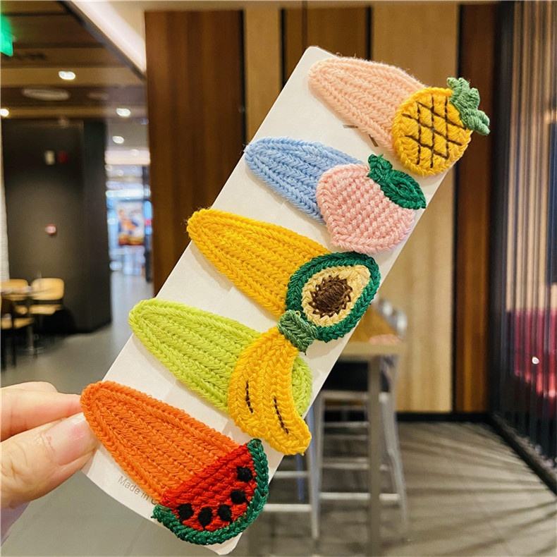 Handmade Hairclip Children Baby Hairgrip Cute Animals Fruit Snap Pins Hair Accessories Crochet Kids Hair Clip With Embroidery