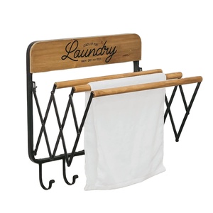 Bois métal accordéon rétractable mural décor étagères étagère à linge flottant étendoir pour accrocher des serviettes vêtements - Product Image 1