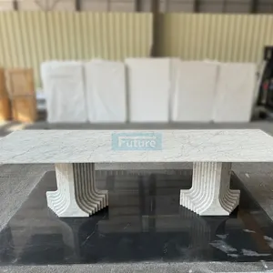 Mesa de comedor de mármol rectangular de piedra de lujo, mesa de comedor de mármol de Carrara de diseño exquisito para el hogar, cocina, fiesta, uso en hoteles