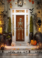 165cm batterie grandeur nature en plastique Halloween squelette yeux brillants joints réglables pour porte d'entrée intérieur extérieur effrayant décor