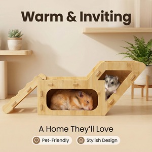 Escondite de Bambú Natural para Hámster con Pared de Escalada, Casa Transpirable para Mascotas Pequeñas, Forma Rectangular, Techo de Madera - Product Image 4