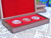 Boîte cadeau en bois de noyer noir pour collection de pièces anciennes, ensemble de trois pièces commémoratives de grande taille