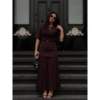 Robe de soirée décontractée à manches courtes, couleur Maillard, avec ourlet plissé et taille haute, idéale pour le printemps