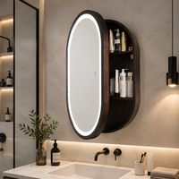 Armoire à miroir de salle de bain noire avec éclairage, revêtement en poudre, pour appartement et hôtel, en forme de aire de jeux