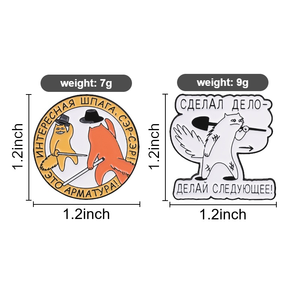 Russische Internet-<span class=keywords><strong>Meme</strong></span>-Katzen-Emaille-Anstecknadel, Russische Gentleman-Katze mit Baustahl-Schwert & Katzen-Schaufelarbeiter-Brosche, Taschen-Reversnadel, Schmuckgeschenke - Product Image 1