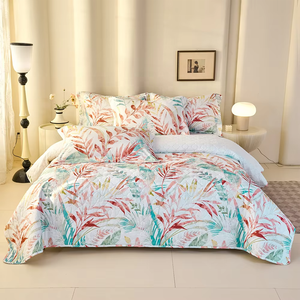 HONI OEM/ODM Ensemble de couette moderne en microfibre respirante 80GSM imprimé feuilles de <span class=keywords><strong>palmier</strong></span> <span class=keywords><strong>aquarelle</strong></span> vives certifié OEKO-TEX HN-QS-09 7257 - Product Image 6
