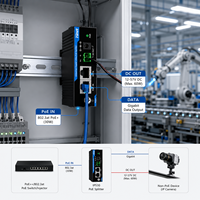 Divisor PoE Industrial de 60W, Gigabit, para Riel DIN, RJ45, Ethernet, División de Energía y LAN, Salida de 12VDC 5A para Dispositivos IP Sin PoE
