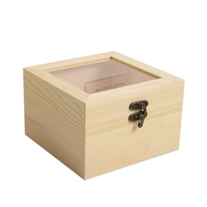 Boîte en bois pour fleurs séchées 15x15x10 cm, couvercle en verre rectangulaire, boîte de rangement pour bijoux, emballage cadeau - Product Image 4