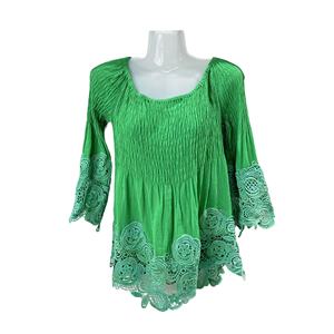 Diseño de autocultivo <span class=keywords><strong>Blusa</strong></span> de corsé para mujer Blusas de moda Telas <span class=keywords><strong>Blusa</strong></span> de encaje <span class=keywords><strong>verde</strong></span> - Product Image 2