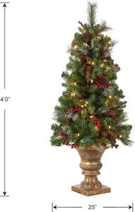 Árbol de Navidad Artificial Mini Abeto Crestwood Preiluminado de 4 pies con 100 Luces Claras, 230 Puntas, Piñas Brillantes, Bayas Rojas y Detalles Dorados - Product Image 5