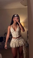 GX1038 Fashion 2026 Pakaian Wanita Musim Panas Vendor Street Wear Atasan Halter V-Neck Motif Polkadot dan Rok Mini Set 2 Potong