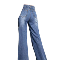 Jean en denim ample et décontracté pour femme, taille haute, jambe large, coupe droite, boutonné, uni, respirant, pour toutes les saisons, tricoté simple