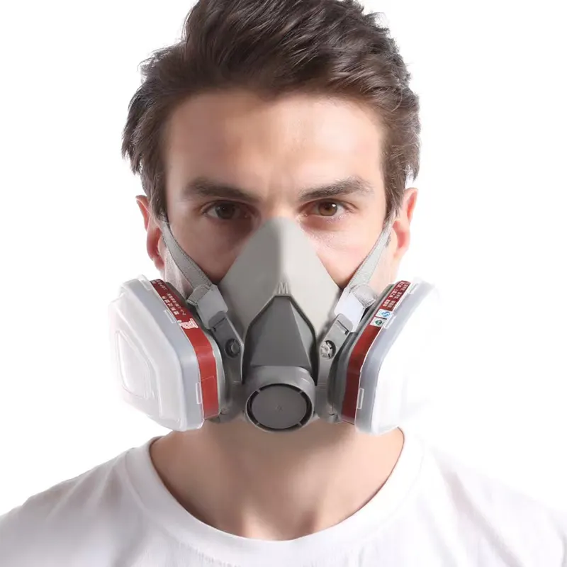 Masker Gas setengah wajah, 6200 dengan Google keselamatan, perlindungan pernapasan pribadi, masker setengah gas industri (8 buah)