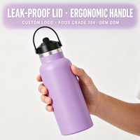 Bouteille d'eau portable à double paroi en acier inoxydable 304 avec dégradé personnalisé, 16 oz, anti-fuite, sans BPA, grande ouverture, pour le sport et le camping
