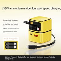 Nouveau chargeur double port PD 35W en nitrure de gallium 4-en-1 Type-C à charge ultra-rapide pour téléphone portable avec câble télescopique double tirage rapide