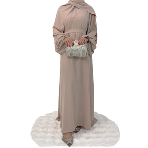 Abaya informal de manga larga hecha a mano, de alta tendencia, transpirable, de poliéster, con volantes, largo hasta el suelo. - Product Image 1
