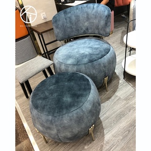 Muebles de sala de estar contemporáneos, silla otomana redonda de bola bonita, tapicería azul suave, sofá, silla de bebé Geo - Product Image 3