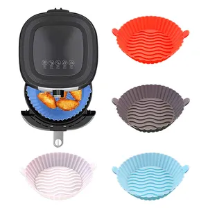 J865 Baking tools Reusable Nonstick Airfryer Silicone Mat 7 inch Silicon Air Fryer Liner Basket Pot With Handle For Air Fryers