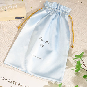 Luxury Fashion Custom Logo Printed Silk Satin Drawstring <b>Bag</b> for <b>Hat</b> Cloth Hair Wigs Watch Handle Dust Party Gift Package - Product Image 1