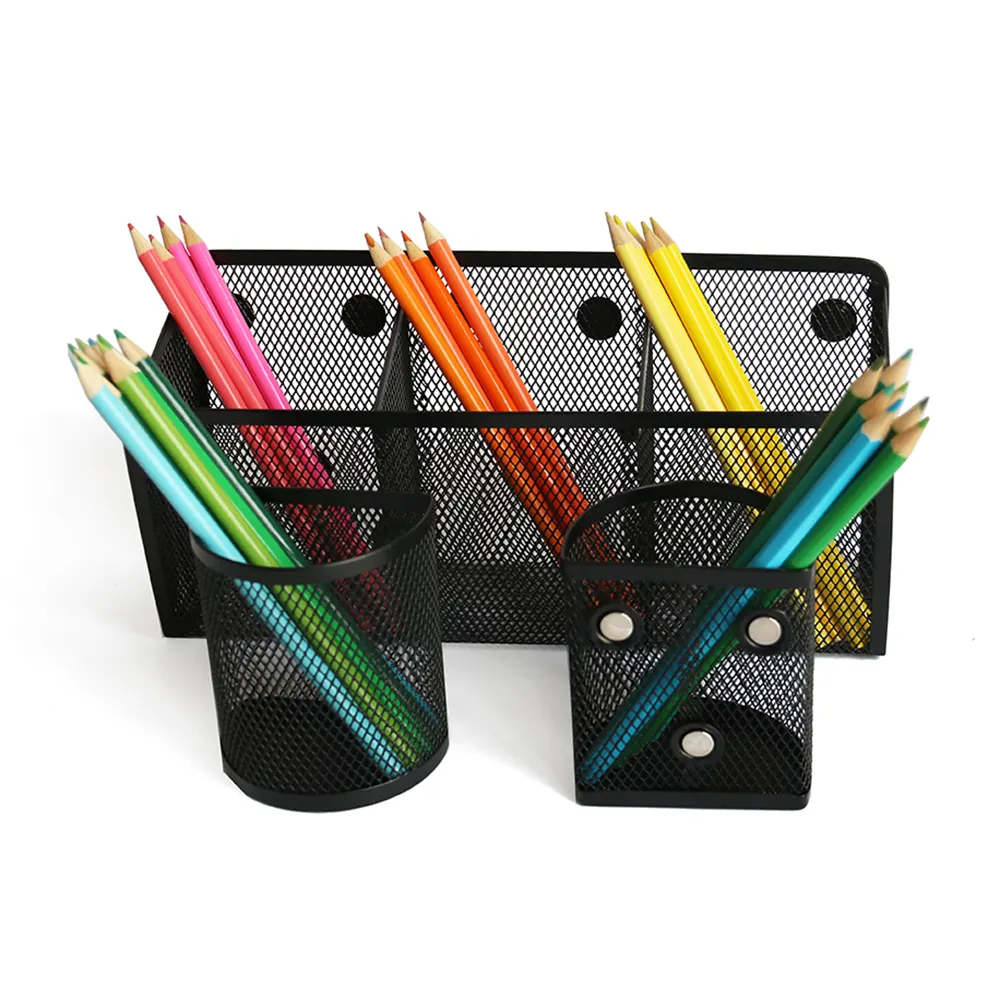 Porte-crayon magnétique, 3 compartiments généreuses, panier de rangement avec 2 tasses à maille magnétique